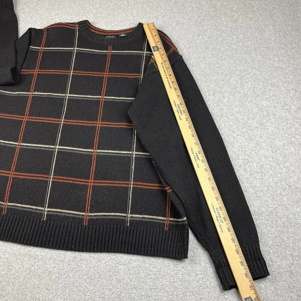 VTG Haggar Sweater Mens Large Brown Crewneck Earth Tone Check Pullover Striped